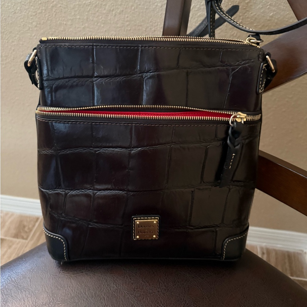Dooney & Bourke Dark Brown Croc-Embossed Leather Crossbody